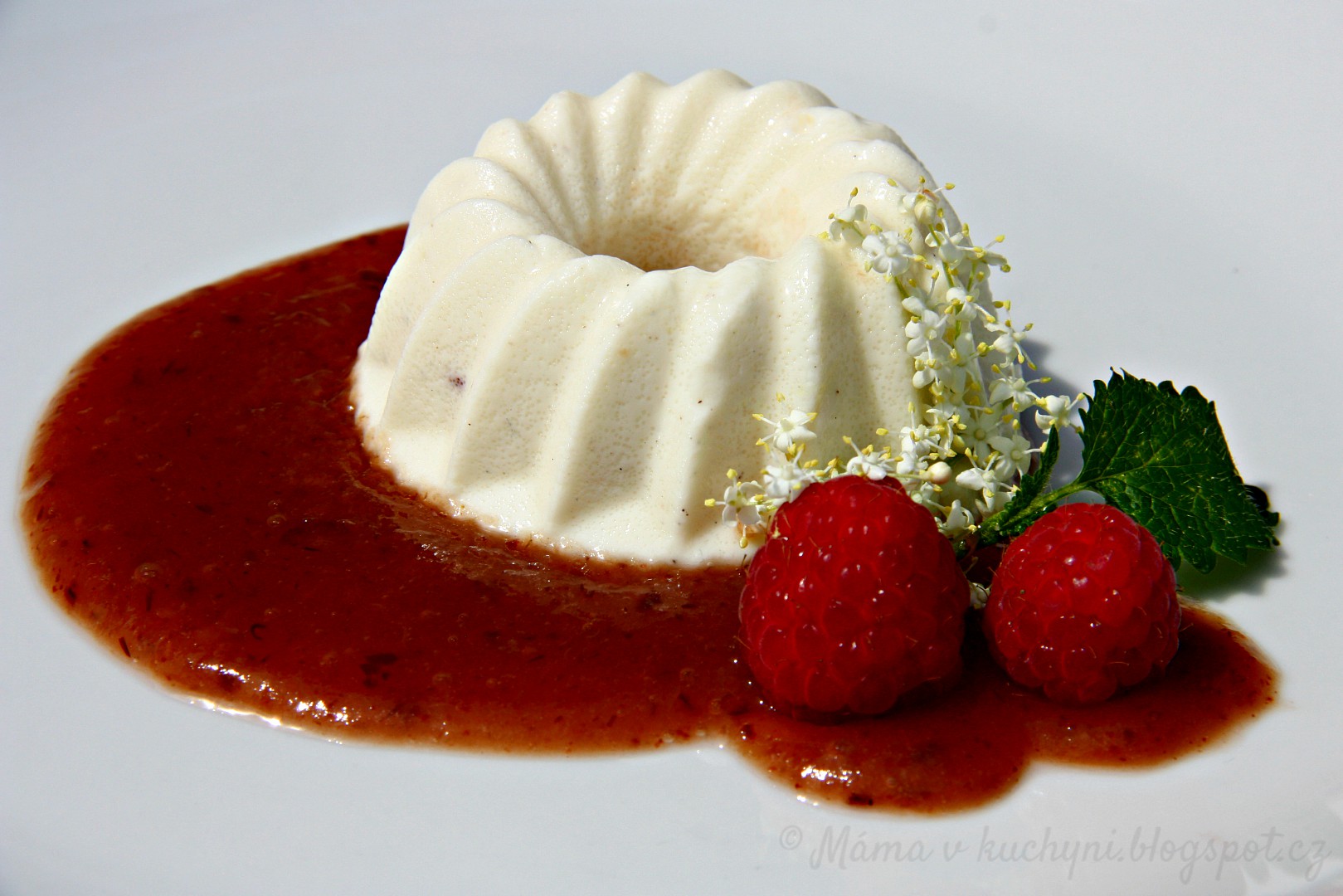 Bezová panna cotta s rebarborovo-švestkovou omáčkou