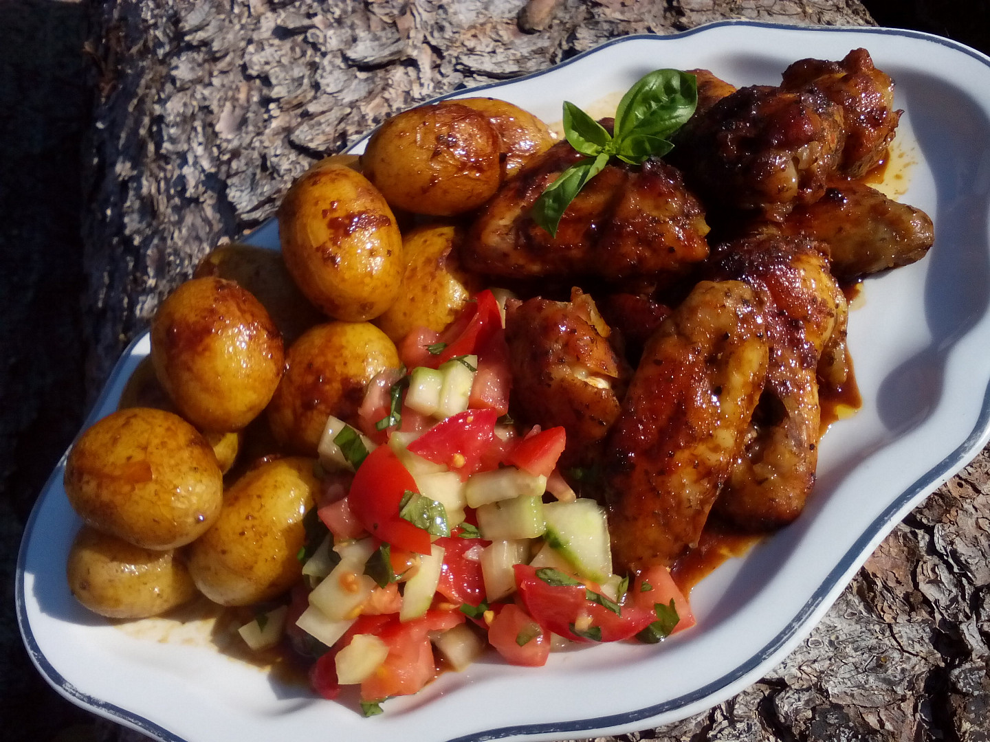 Kuřecí křídla pečená na bramborách