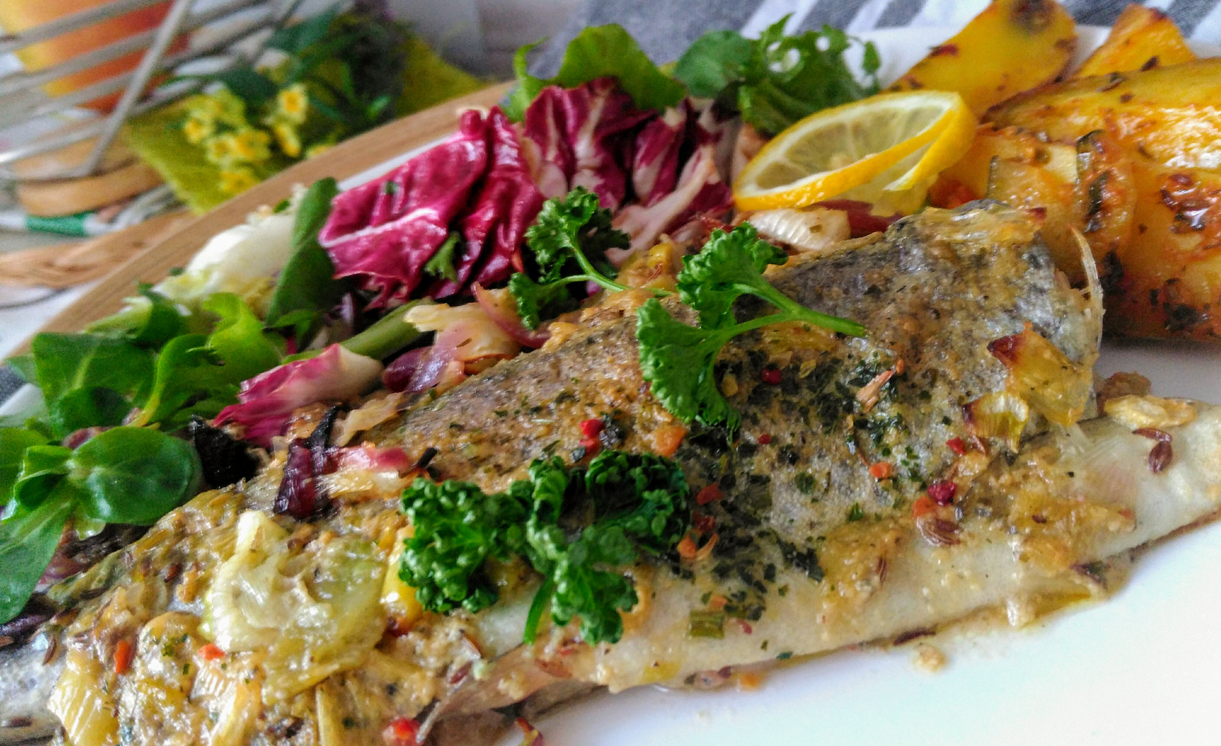 Pstruh zapečený v citronové omáčce