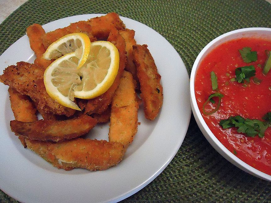 Smažené kedlubnové hranolky s rajčatovým dipem