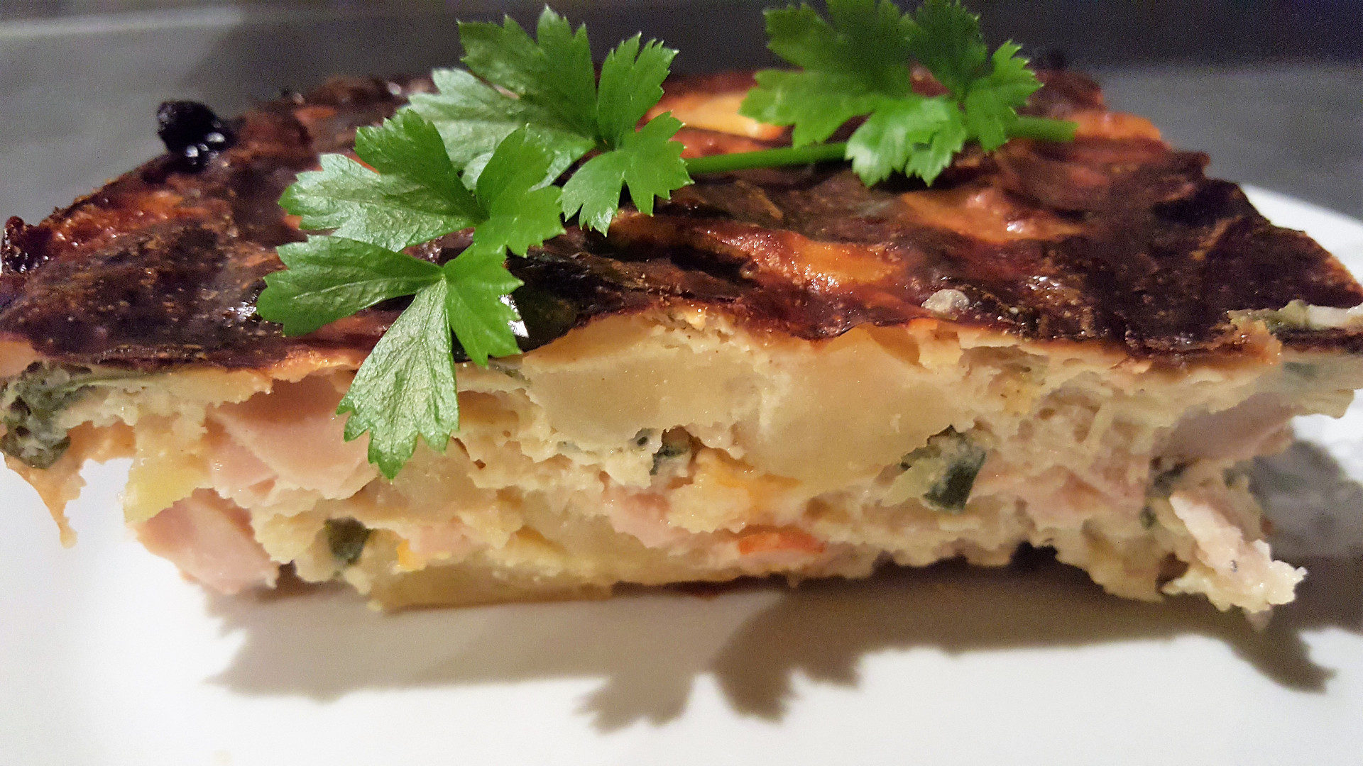 Zapečené brambory se šunkou (bez tuku)